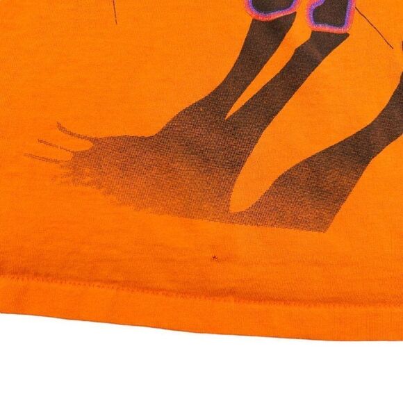 Vintage Halloween T Shirt Mens Size Large Orange 90s Black Cat Bats Spiderweb - Picture 6 of 8
